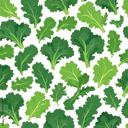 Fresh green kale leaves seamless pattern
