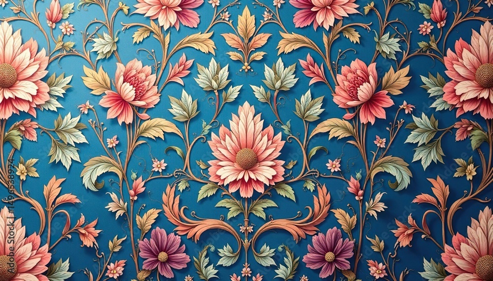 Obraz premium Subtle floral damask, elegantly repeating on smooth surface, elegant, retro