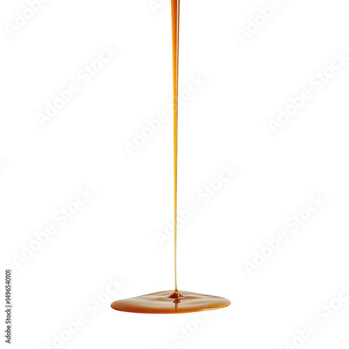 Caramel sauce pouring down isolated on transparent background
