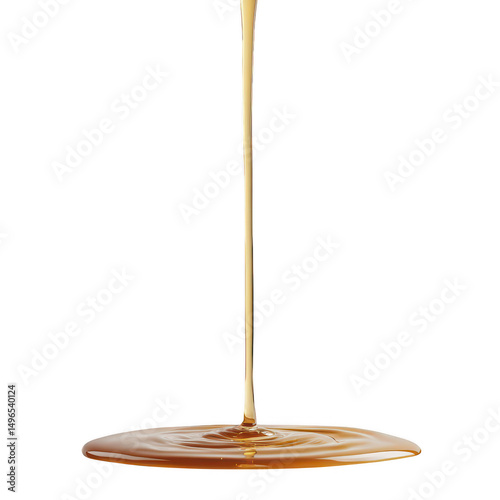 Golden liquid pouring down isolated on transparent background