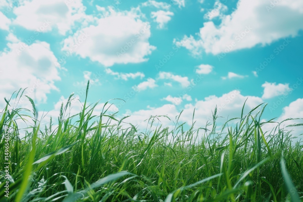 Lush green grass under a vibrant blue sky with fluffy clouds in a serene outdoor setting, beautiful nature with green grass and blue sky for live wallpaper, Photo background ing Lush green grass under a vibrant blue sky with fluffy clouds in a serene outdoor setting, beautiful nature with green grass and blue sky for live wallpaper, Photo background ing