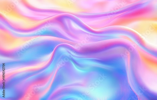 Abstract smooth flowing fabric-like waves with soft pastel gradient colors blending pink, blue, purple, and yellow hues creating a dreamy and calming atmosphere