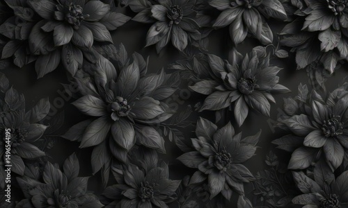 Intricate charcoal floral pattern, abstract botanicals, flowers, floral