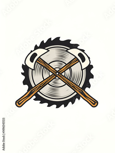 Carpentry woodwork icon of saw blade and axes, vector carpenter workshop emblem. Carpentry and handyman woodcraft icon of circular saw blade with crossed ax hatchets for woodwork or construction