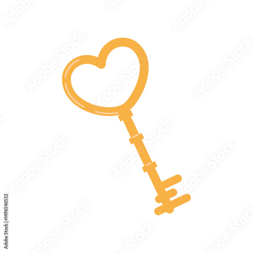 Vector heart-shaped golden key illustration. Great for love, romance, wedding, Valentine's Day, or decorative themes.