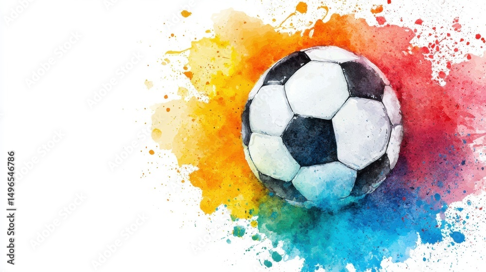 Naklejka premium Colorful soccer ball illustration with paint splashes.