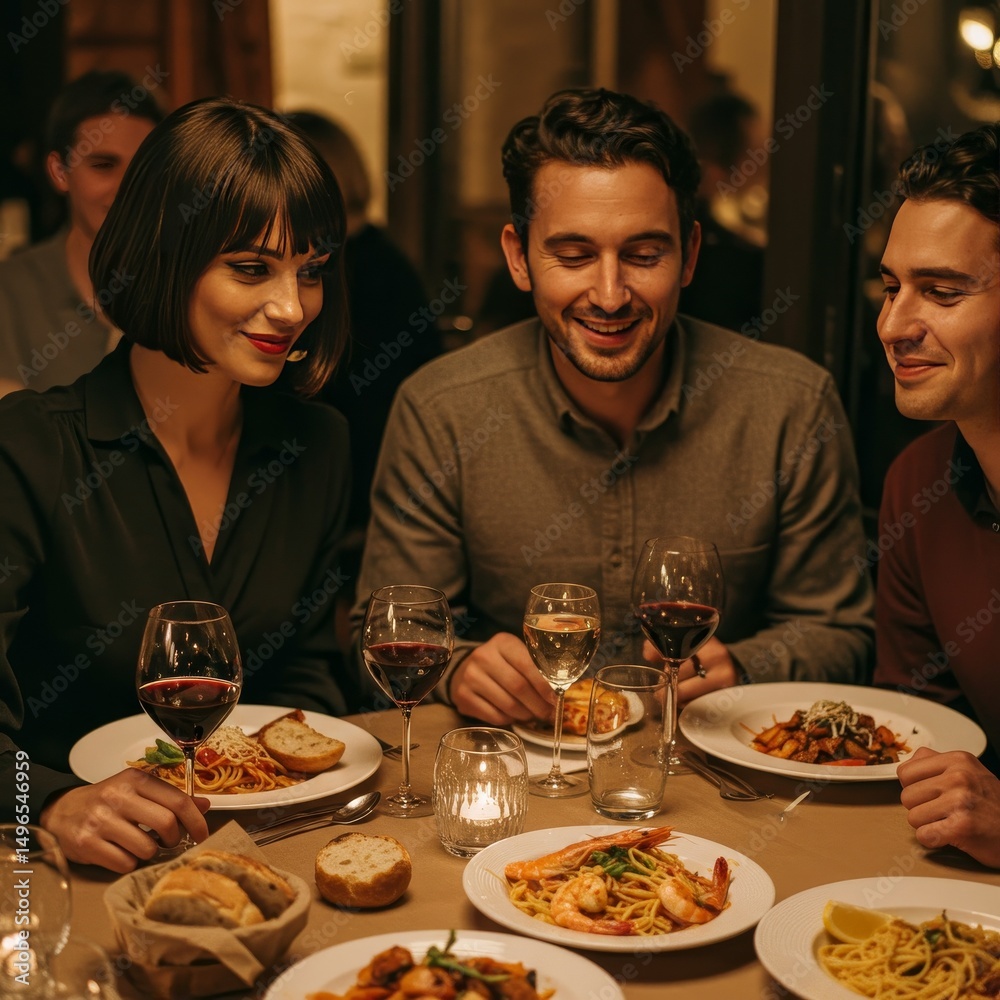 Photo: Friends Enjoying Italian Dinner at Restaurant Photo: Friends Enjoying Italian Dinner at Restaurant