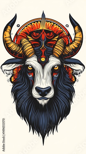幾何学模様 魔獣 雄羊の頭部