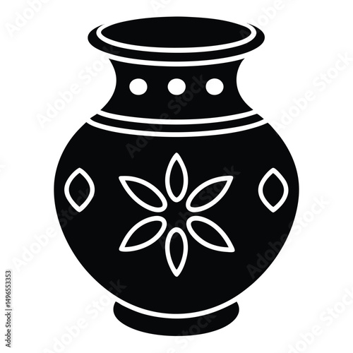 black vase with flower