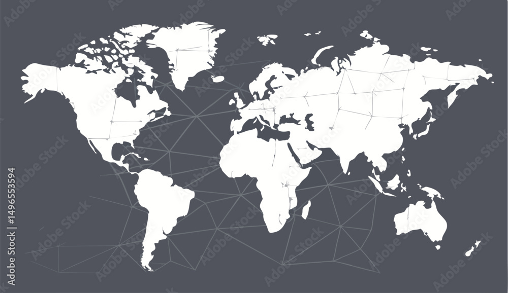 Fototapeta premium Minimalistic world map illustration on a dark background.