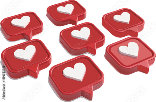 Red heart icons symbolizing social media engagement and love.