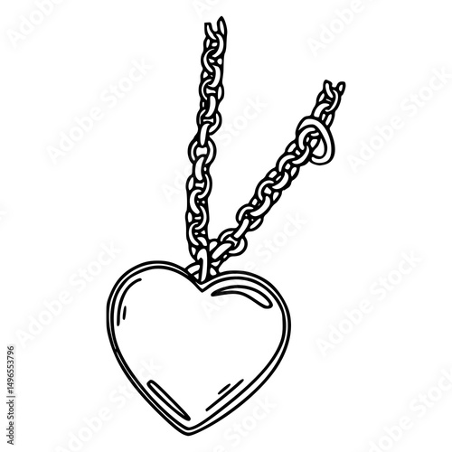 heart pendant necklace line art vector