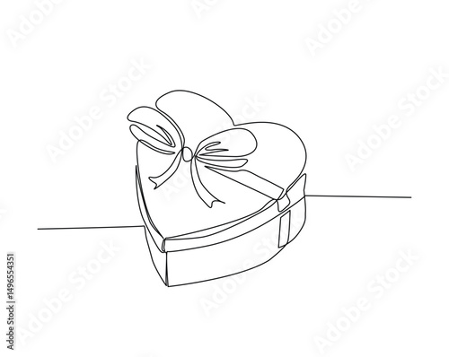Gift box or present box outline drawing illustration. one continuous line drawing of gift box with ribbon.