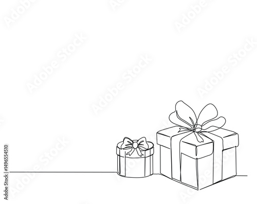 Gift box or present box outline drawing illustration. one continuous line drawing of gift box with ribbon.