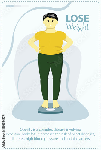 illustration of a black-haired man who wants to lose weight of obesity EPS Vector