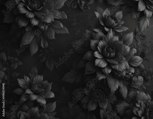 Intricate black charcoal floral wallpaper, textured & elegant, wallpaper, black, interior