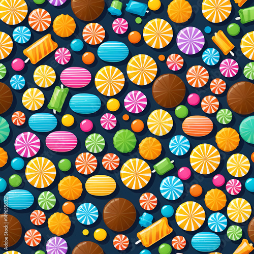 Candies. Colorful sweets, sweetmeats, comfits. Flat, vector