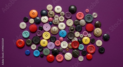 Photo Colorful Assorted Buttons on Purple Background