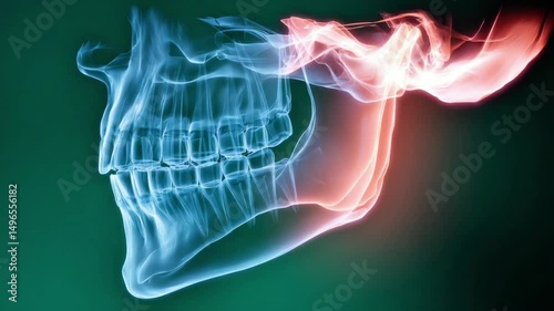 3D X-ray Illustration of Teeth Clenching and Jaw Stress –  AI Dental Anatomy and Bruxism Concept