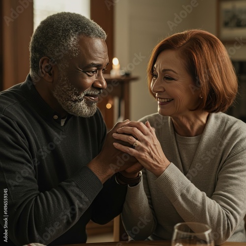 Photo of Affectionate Senior Couple Holding Hands at Dining Table
