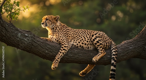 Photo of Cheetah Resting on Tree Branch in Golden Light