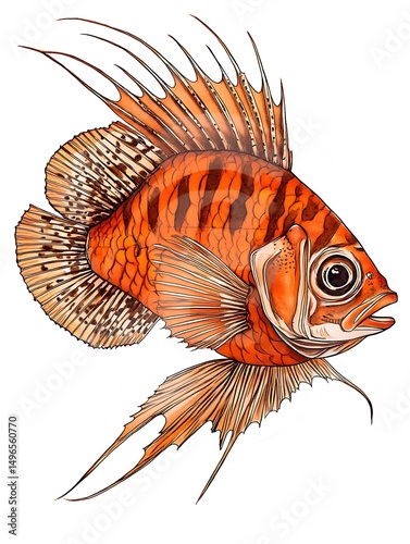 鮮やかなオレンジ色の魚 精密描写イラスト