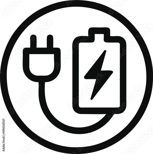 Charging battery symbol within circle