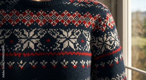 Photo of a Person Wearing Festive Knitted Christmas Sweater