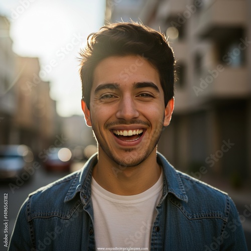 Photo of a Young Man with a Genuine Smile in an Urban Setting