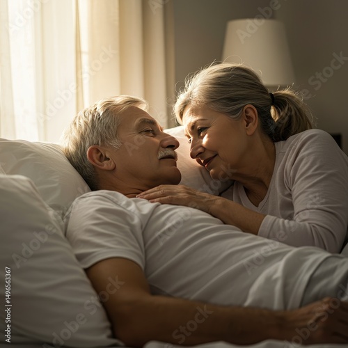 Photo of Affectionate Senior Couple in Bed