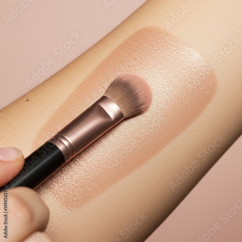 Photo of Applying Shimmery Beige Makeup on Skin