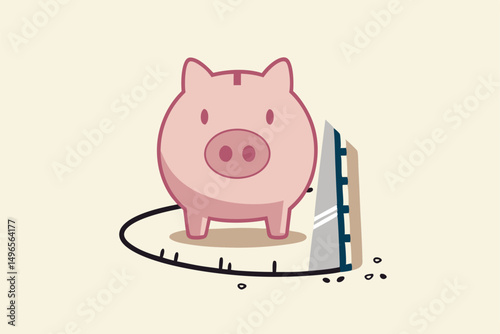 Financial mistake, investment risk and money loss in economic crisis or robbery and fraud concept, wealthy pink piggy bank being sawed under neath the floor to steal money.