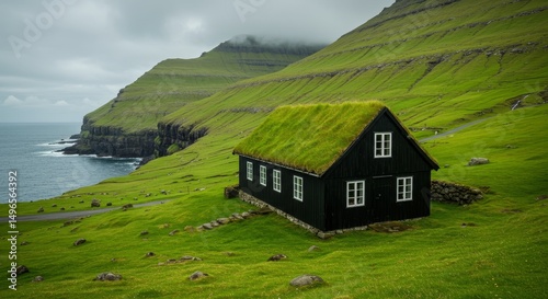 Photo of Black House with Grass Roof in Faroe Islands