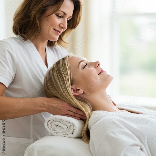 Photo of Blonde Woman Receiving Head and Neck Massage at Spa