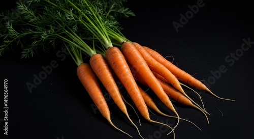 Photo of Bunch of Fresh Carrots on Dark Background