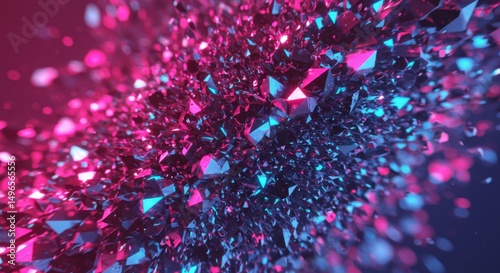 Abstract Neon Crystal Explosion with Pink and Blue Highlights