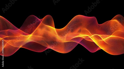 Abstract fiery orange and red wave flowing on black background