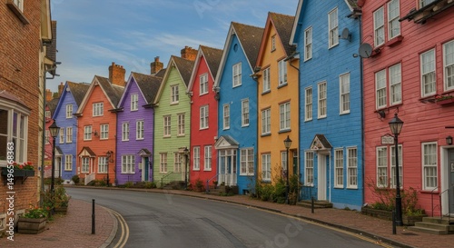 Photo of Colorful Houses Lining a Cobblestone Street