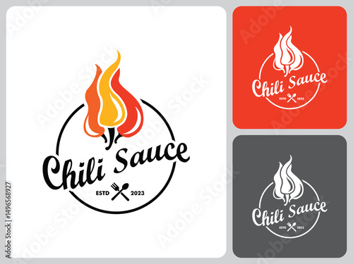 spicy chili sauce logo vector design