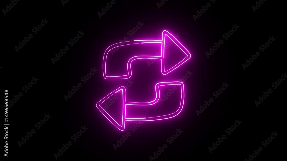 Glowing neon refresh arrow icon animation with black background. HD animated outline reload symbol video loop