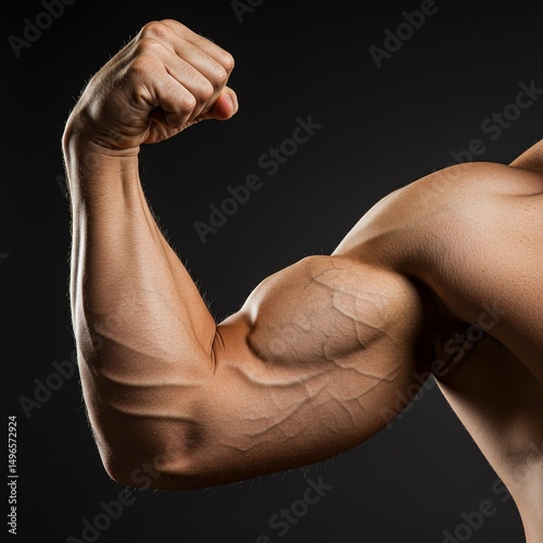 Photo of Flexed Bicep Muscle on Dark Background