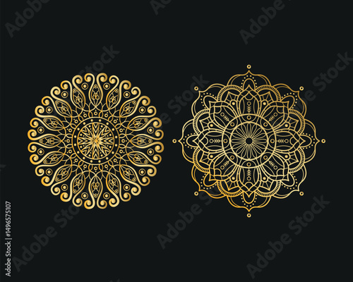 golden Mandala design. Decorative golden mandala. Mandala for henna, mehendi, business card, template, tattoo, Decorative ethnic ornamental elements, card. Spiritual golden mandala	