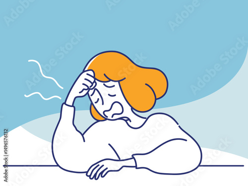 ため息をついてだるそうにしている女性