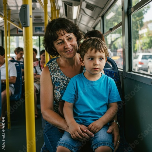 Photo of Grandmother And Grandson On City Bus