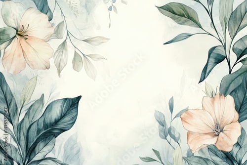 Detailed hand-drawn botanical artwork featuring exotic plants and flowers, using delicate linework and soft watercolor washes, ideal for natural science concepts and professional editorial photography
