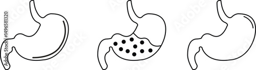 Human stomach icons collection. Gastroparesis, Stomach Disease, Medical and Health, Healthy Eating. vector illustration. Anatomy body part
