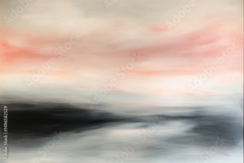 Soft pastel sunset landscape painting, featuring a blurred horizon and tranquil atmosphere