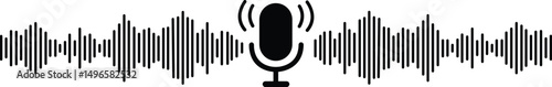 Podcast microphone sound wave icon vector. Podcast player symbol. Radio symbol. Webcast concept. Interview mic icon set. Audio record.