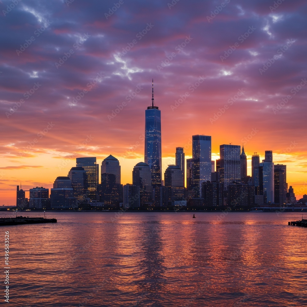 Obraz premium Photo of New York City Skyline at Sunset