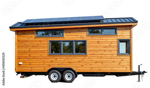 Modern cedar tiny home on wheels with solar panels
